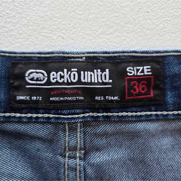 W Ecko Unltd. Y2K Vintage Baggy Blue Denim Shorts Mens Size 36 Rhino Hip Hop - Picture 10 of 11